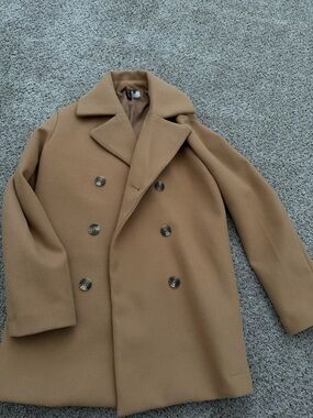 H&M Camel Double-Breasted Pea Coat